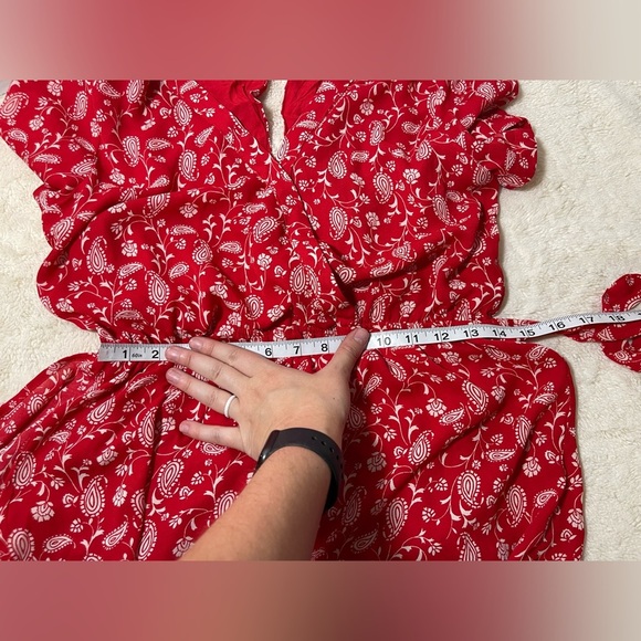 Gilli Scarlet and Ivory Floral Wrap Mini ROMPER - Picture 7 of 8